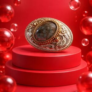 🌟 Vintage Western Belt Buckle with Marble-Like Stone 🌟